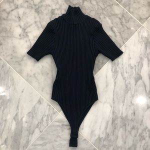 Essendi blue ribbed mockneck bodysuit